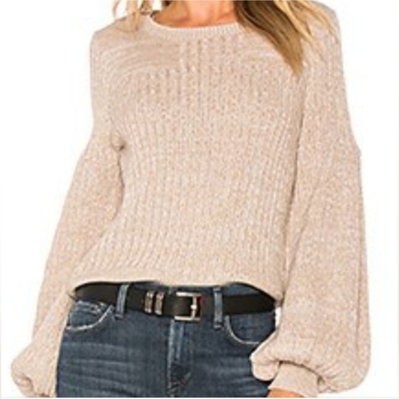 REVOLVE Sweaters - REVOLVE Devlin Beige Textured Crew Neck Balloon Sleeve Sweater Small